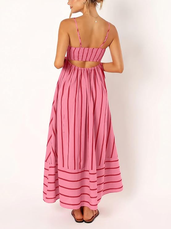 Sexy spaghetti-strap lace-up maxi dress