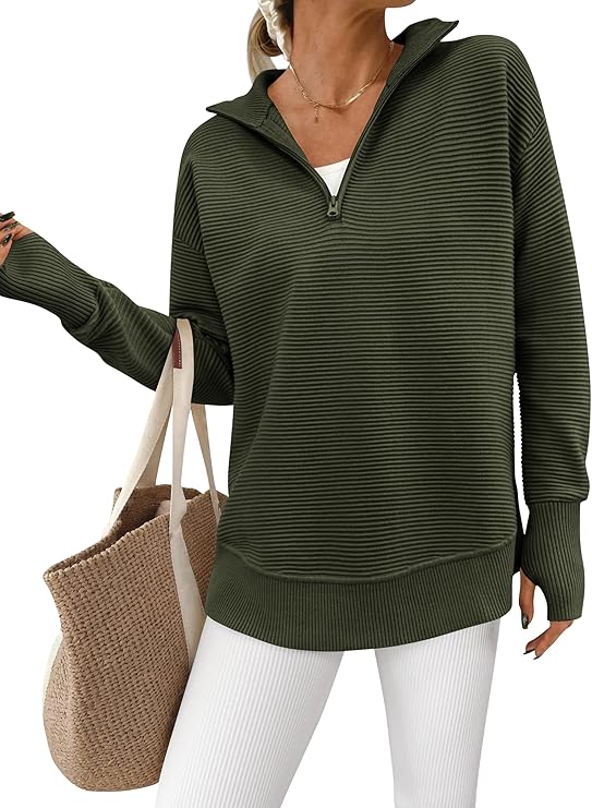 Casual Relaxed V-Neck Ribbed Knit Sweater