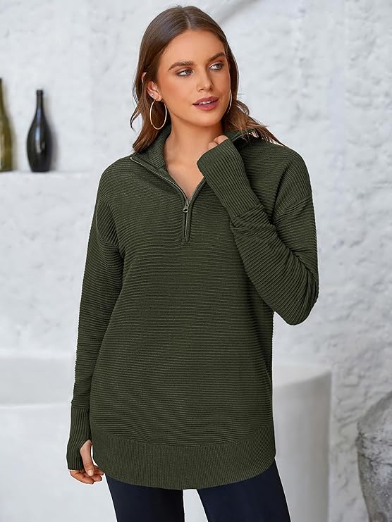 Casual Relaxed V-Neck Ribbed Knit Sweater
