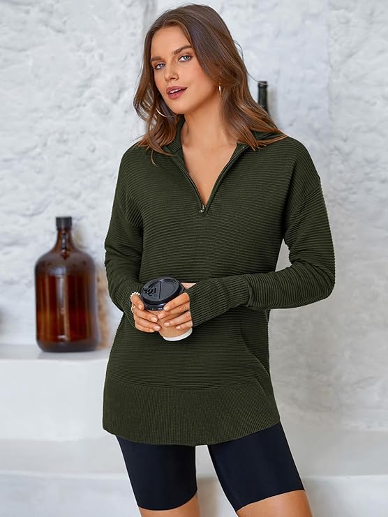 Casual Relaxed V-Neck Ribbed Knit Sweater