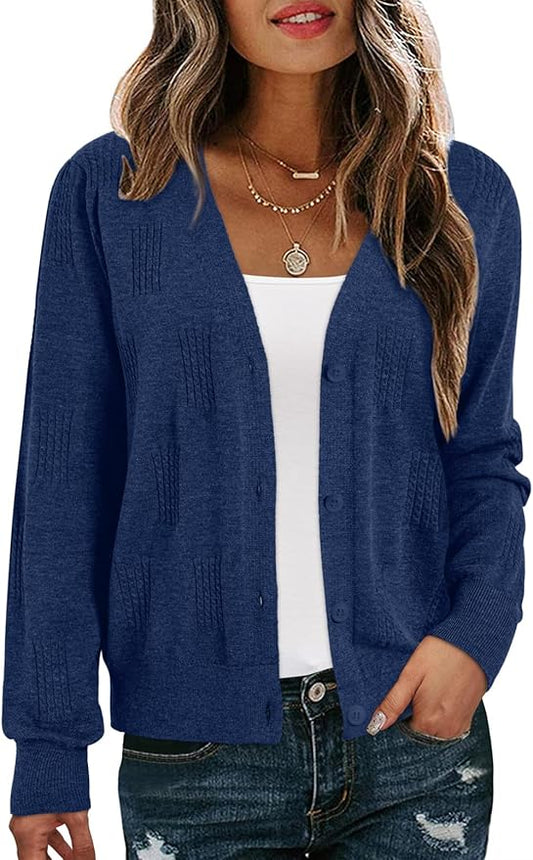 Button-down shawl-collar knit sweater