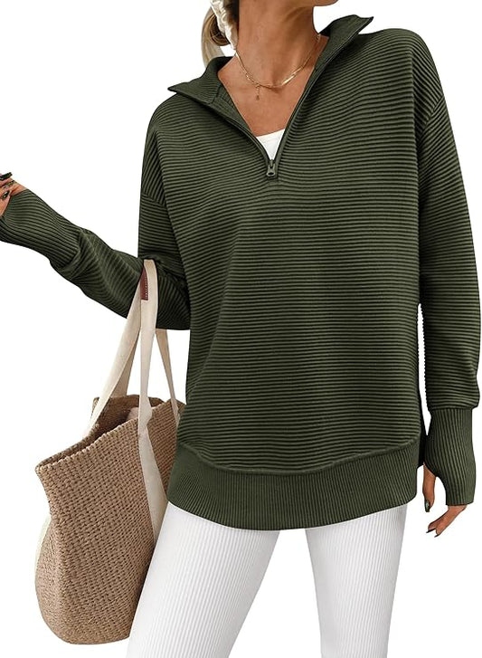 Casual Relaxed V-Neck Ribbed Knit Sweater